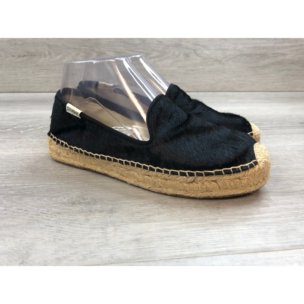 Soludos Women's Sandals Espadrille Black Calf Hair Casual Comfort 7.5 Shoes